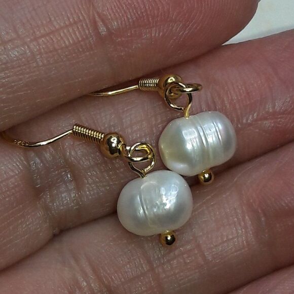 Boho Earrings  127# Freshwater Pearls 2PairSet Goldplate 925 SilverHooksStamp Bo - Picture 4 of 6
